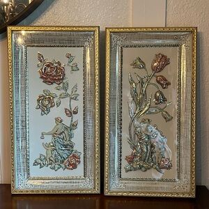 Vintage Metalcraft Four Seasons Framed Metal Wall Art Spring Summer Set Of 2